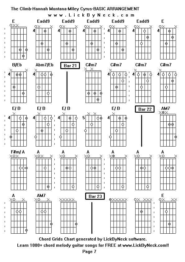 Chord Grids Chart of chord melody fingerstyle guitar song-The Climb-Hannah Montana-Miley Cyrus-BASIC ARRANGEMENT,generated by LickByNeck software.